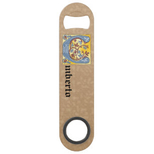 Rectangular Blue and Red Ivy Illuminated Letter U Bar Key