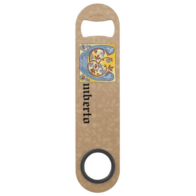 Rectangular Blue and Red Ivy Illuminated Letter U Bar Key (Front)