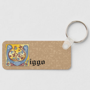 Rectangular Blue and Red Ivy Illuminated Letter V Keychain