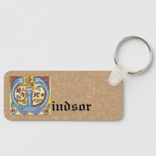 Rectangular Blue and Red Ivy Illuminated Letter W Keychain