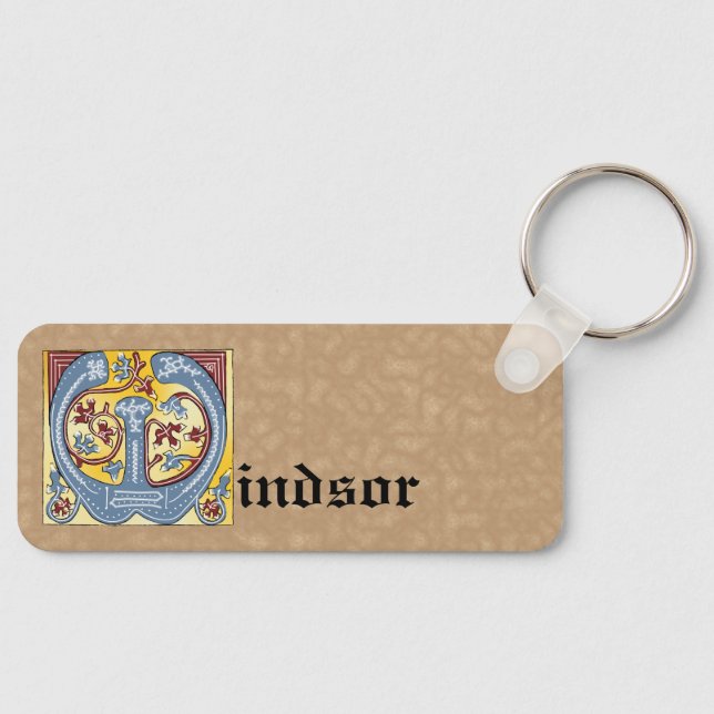 Rectangular Blue and Red Ivy Illuminated Letter W Keychain (Front)