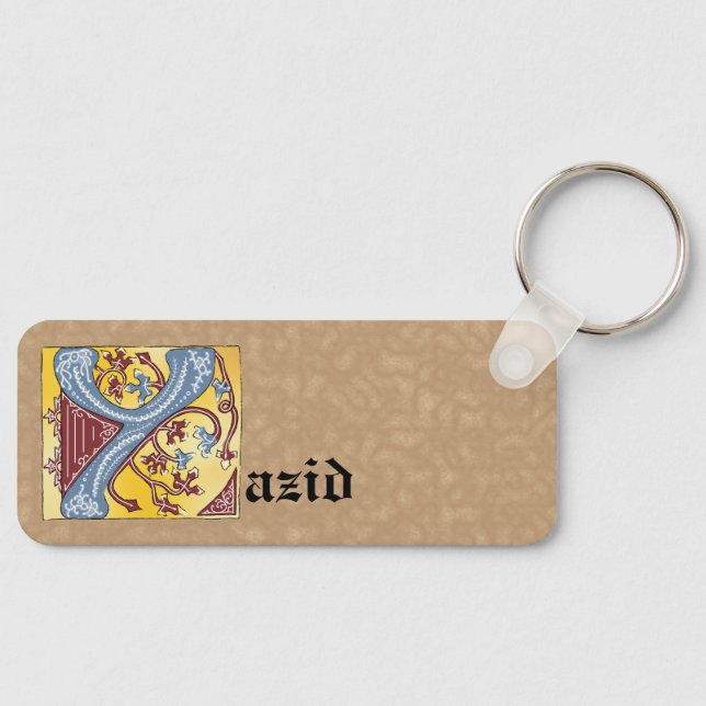 Rectangular Blue and Red Ivy Illuminated Letter Y Keychain (Front)