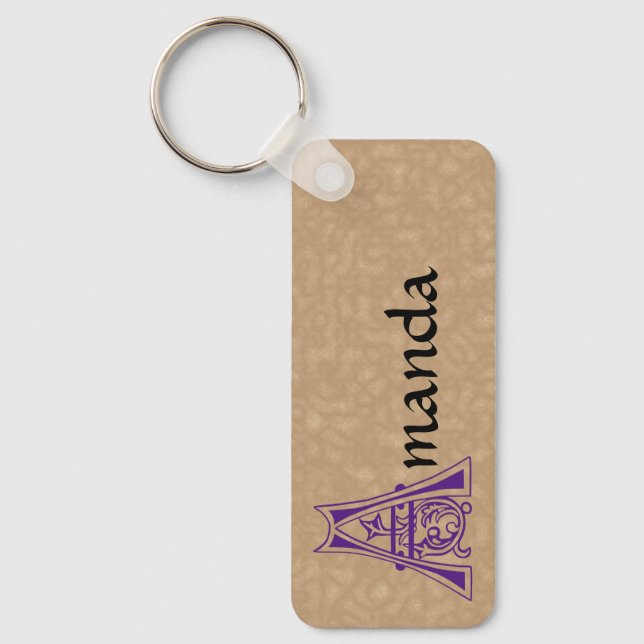 Rectangular Botanical Decorative Capital A Keychain (Front)