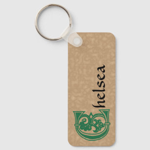 Rectangular Botanical Decorative Capital C Keychain