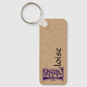 Rectangular Botanical Decorative Capital E Keychain