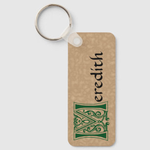 Rectangular Botanical Decorative Capital M Keychain