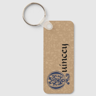 Rectangular Botanical Decorative Capital Q Keychain