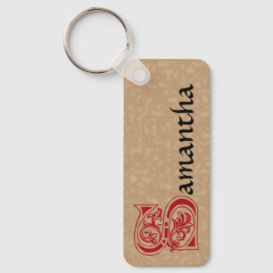 Rectangular Botanical Decorative Capital S Keychain