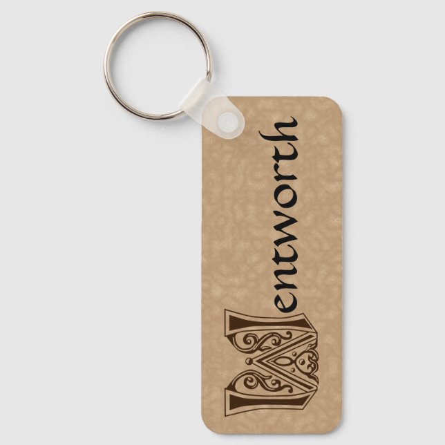 Rectangular Botanical Decorative Capital W Keychain (Front)