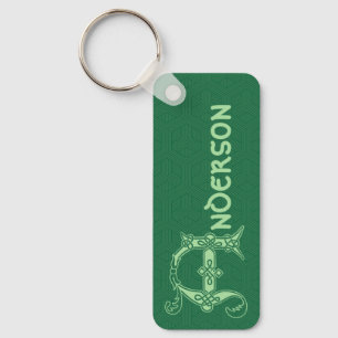 Rectangular Celtic Knot Decorative Capital A Keychain