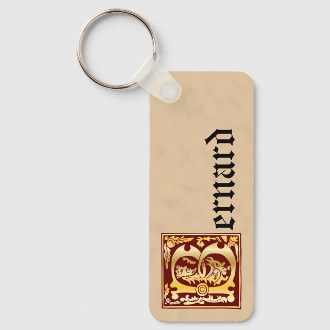 Rectangular Mythic Creatures Decorative Capital B  Keychain (Front)