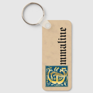 Rectangular Mythic Creatures Decorative Capital E Keychain