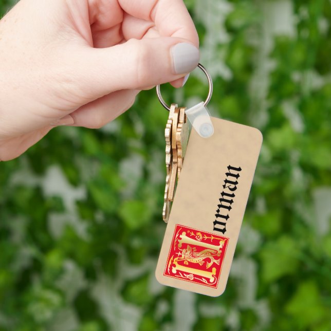 Rectangular Mythic Creatures Decorative Capital N Keychain (Hand)