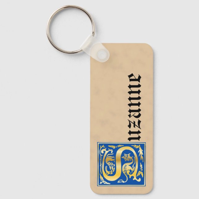 Rectangular Mythic Creatures Decorative Capital S Keychain (Front)