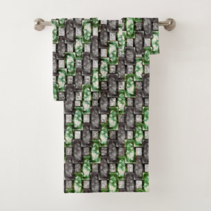 Rectangular pieces carved and stained, grey green bath towel set