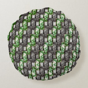 Rectangular pieces carved and stained, grey green round pillow