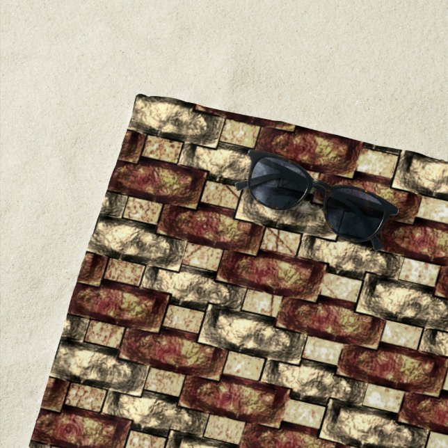 Rectangular pieces carved spotted, brown golden beach towel (In Situ)