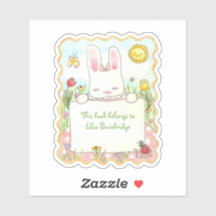 Rectangular Pink Bunny Bookplate