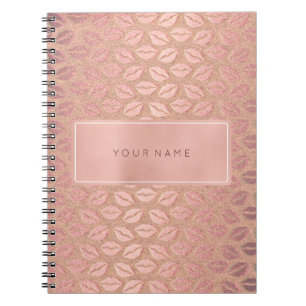Rectangular Pink Rose Gold Powder Metallic Kiss Notebook