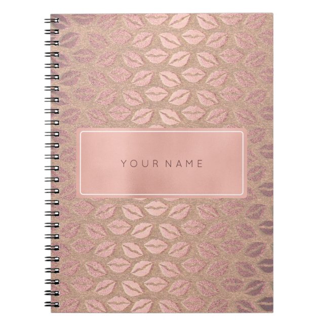 Rectangular Pink Rose Gold Powder Metallic Kiss Notebook (Front)