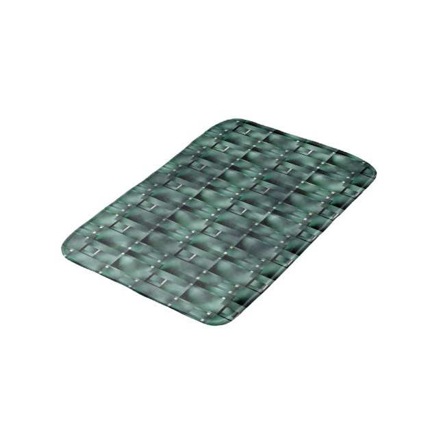 Rectangular shapes in dark and spotted green bath mat (Angled)