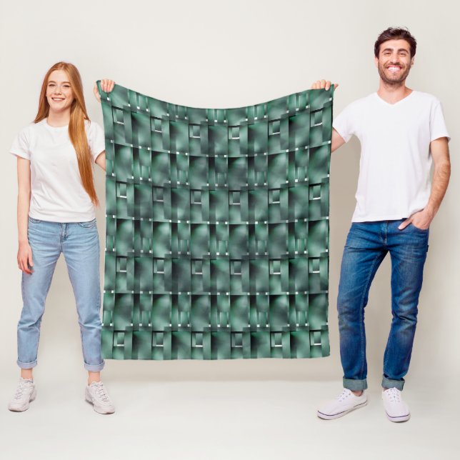 Rectangular shapes in dark and spotted green fleece blanket (In Situ)