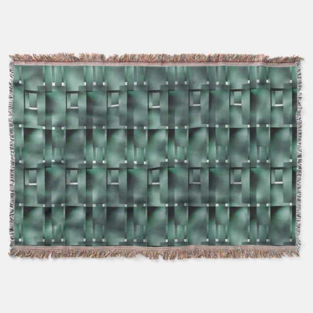 Rectangular shapes in dark and spotted green throw blanket (Front)