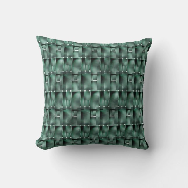 Rectangular shapes in olive green colour and spots throw pillow (Front)