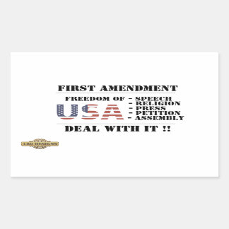 rectangular sticker "FIRST AMENDMENT"
