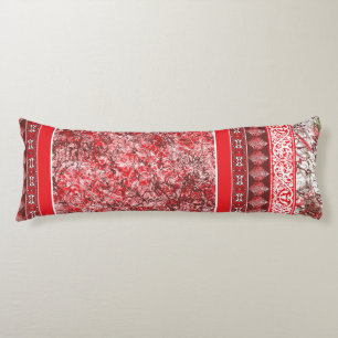 Rectangular textile design with ornate red, white, body pillow