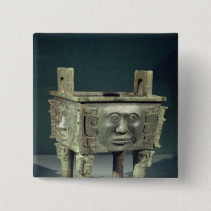 Rectangular 'ting' vessel with human faces 2 inch square button