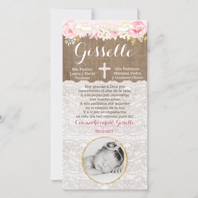 Recuerdo de Bautizo, tarjeta de recuerdo (Front)