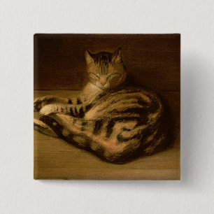 Recumbent Cat, 1898 2 Inch Square Button