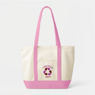 recycle boys funny text humour message pink tote bag