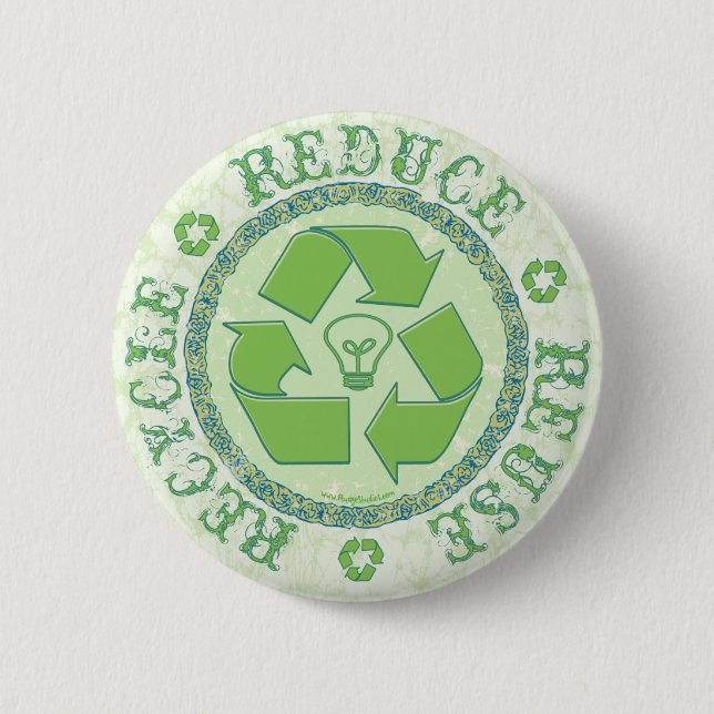 Recycle Earth Day Gear 2 Inch Round Button (Front)