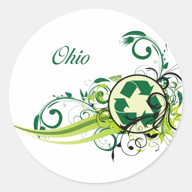 Recycle Ohio Classic Round Sticker (Front)