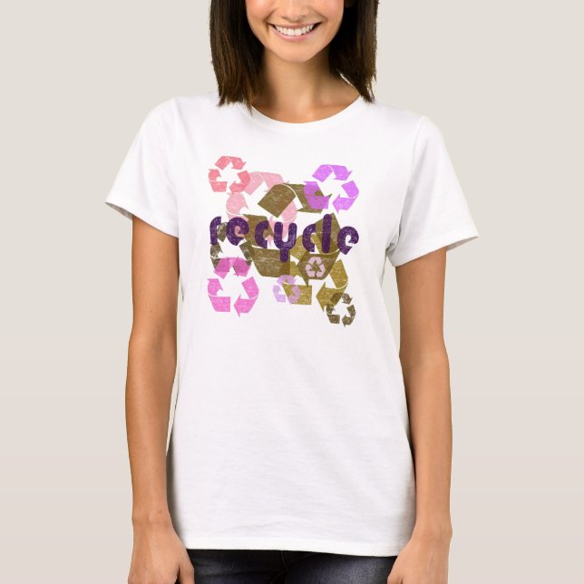 Recycle Pink & Brown Distressed Womens Shirt (Front)