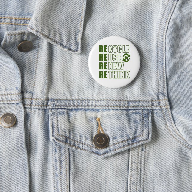 Recycle reduce reuse renew rethink 2 inch round button (In Situ)
