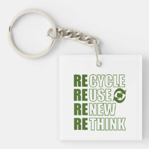Recycle reduce reuse renew rethink keychain