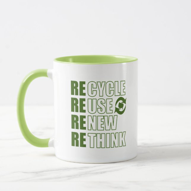 Recycle reduce reuse renew rethink mug (Left)