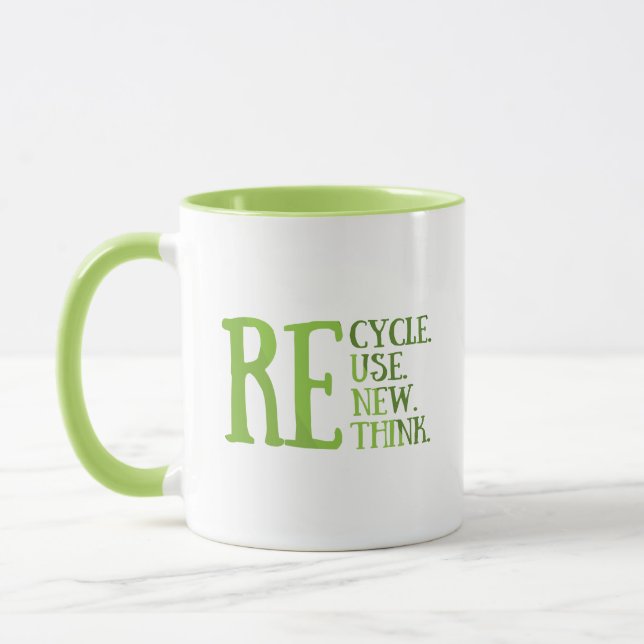Recycle reduce reuse renew rethink mug (Left)