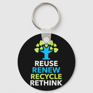 Recycle Reuse Renew Rethink Activism Earth Day  Keychain