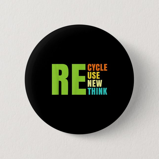 Recycle Reuse Renew Rethink Crisis Environmental A 2 Inch Round Button (Front)