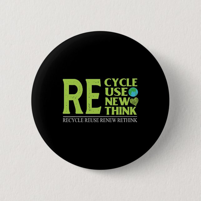 Recycle Reuse Renew Rethink Crisis Environmental A 2 Inch Round Button (Front)