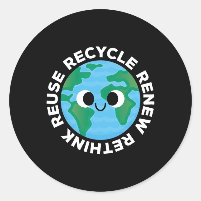 Recycle Reuse Renew Rethink Crisis Environmental E Classic Round Sticker (Front)