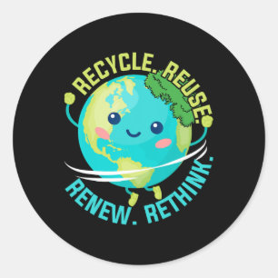 Recycle Reuse Renew Rethink Earth Day Boy Toddler  Classic Round Sticker