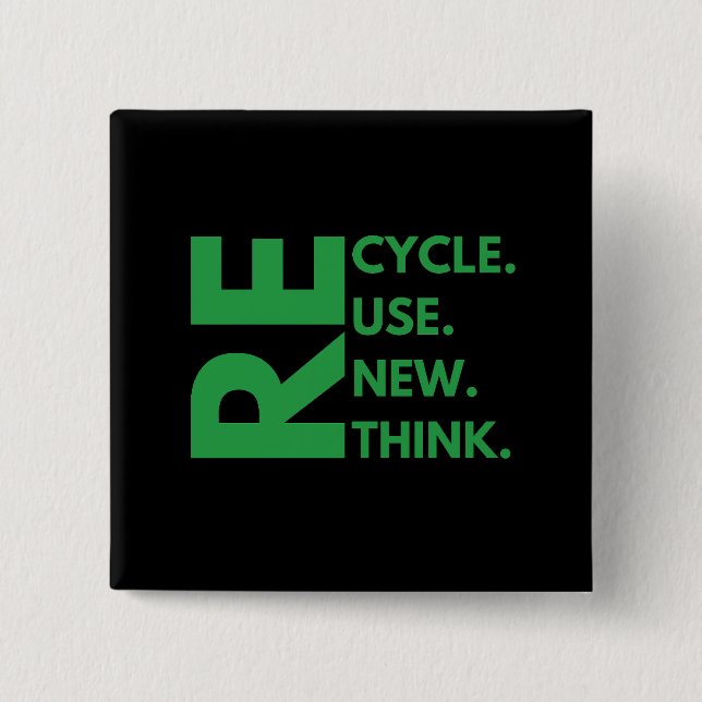 Recycle Reuse Renew Rethink Earth Day Environment 2 Inch Square Button (Front)