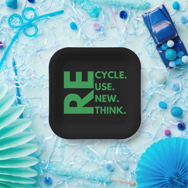 Recycle Reuse Renew Rethink Earth Day Environment Paper Plate (Party)