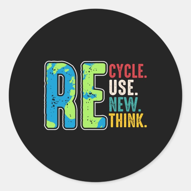 Recycle Reuse Renew Rethink Earth Day Environmenta Classic Round Sticker (Front)
