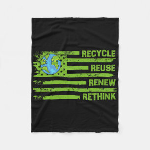 Recycle Reuse Renew Rethink Earth Day Environmenta Fleece Blanket